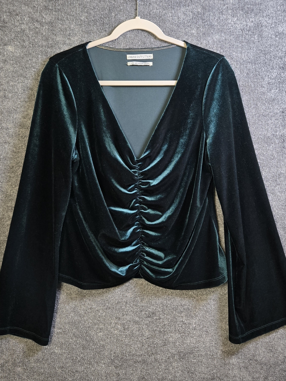 Urban Outfitters Top Womens L Green Velvet Marie Cinched Romantic Dark Fairy